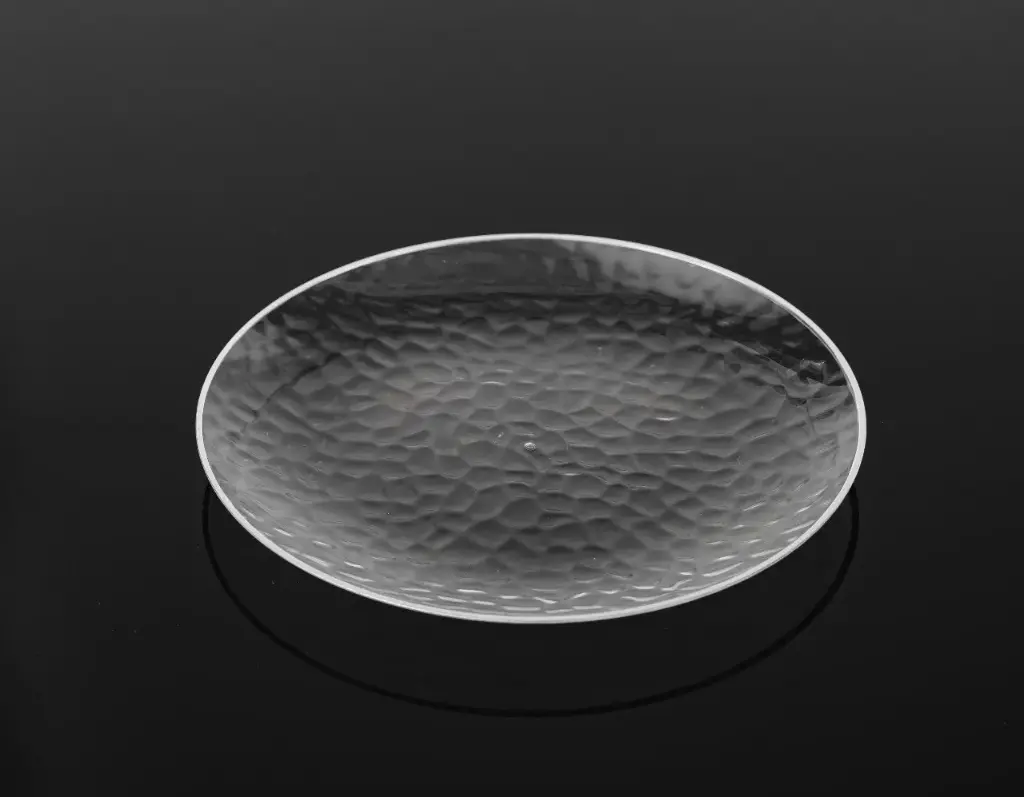 180mm Heavy Duty Clear Dimple Plate with Silver Rim Pk10