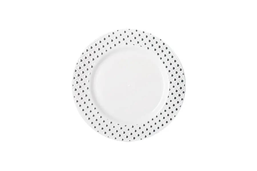 [DTS76] 190mm Heavy Duty Lunch Plate With Silver Dot Rim Pk6
