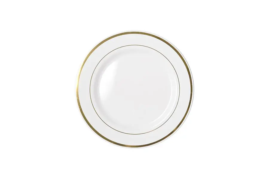 190mm Heavy Duty White Lunch Plate With Gold Lining Pk6