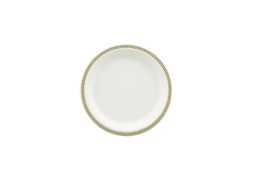 [SG910PG] 230mm Earth Sugar Cane Plate Printed Rim Gold/Silver Pk10