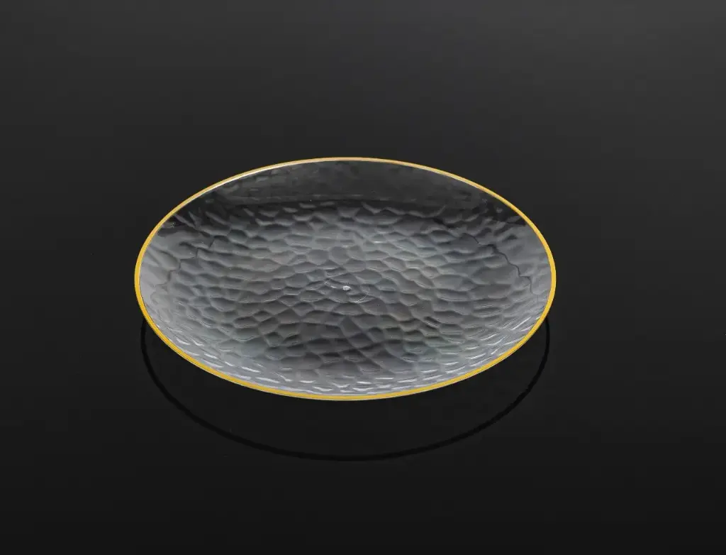 [PRGD910] 230mm Heavy Duty Clear Dimple Plate with Gold Rim Pk10