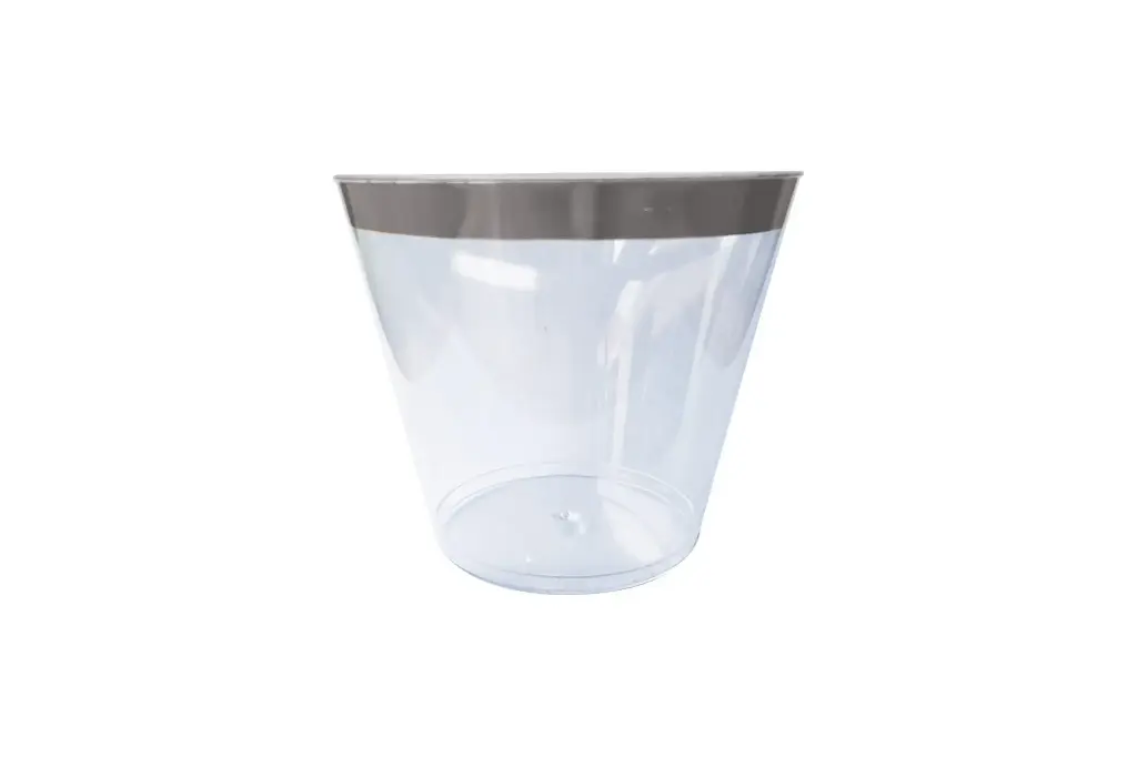 [DELUXETUMBLER] 250ml Clear Hard Plastic Tumbler With Silver Rim Pk6
