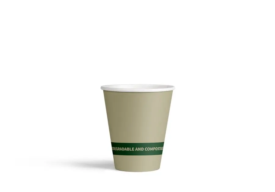 250ml/8oz Compostable Paper Coffee Cup Brown w/PLA Lining Pk25