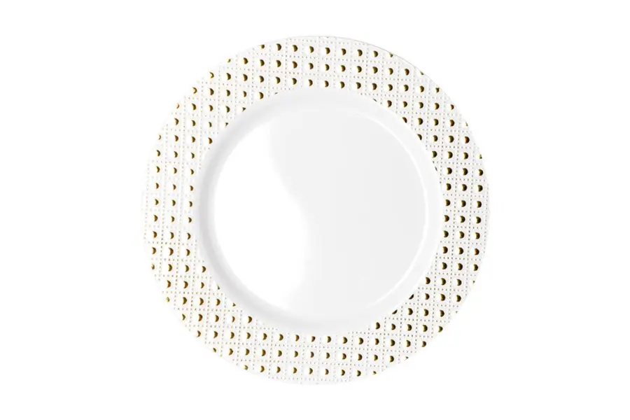 [DTG106] 260mm Heavy Duty Dinner Plate With Gold Dot Rim Pk6
