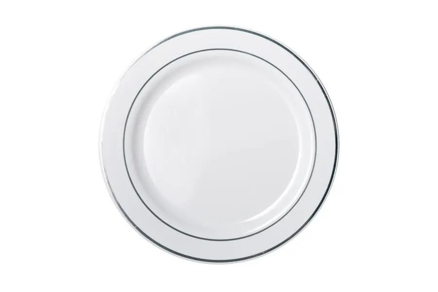 [PR106] 260mm Heavy Duty Dinner Plate With Silver Lining Pk6