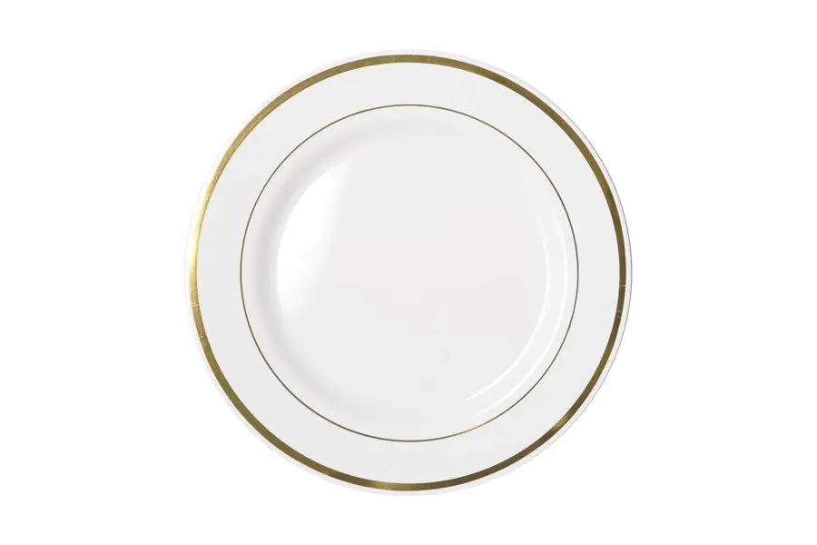 [PRG106] 260mm Heavy Duty White Dinner Plate With Gold Lining Pk6