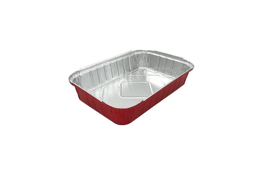 [AF009] 310mm x 205mm x 60mm Rectangular Foil Tray  Red Base Pk3