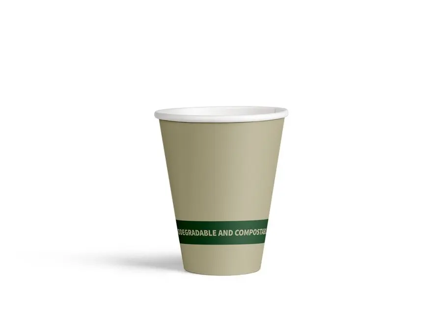 350ml/12oz Compostable Paper Coffee Cup Brown w/PLA Lining Pk25