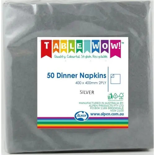 [380219] Silver Dinner Napkin 40X40cm 2Ply P50
