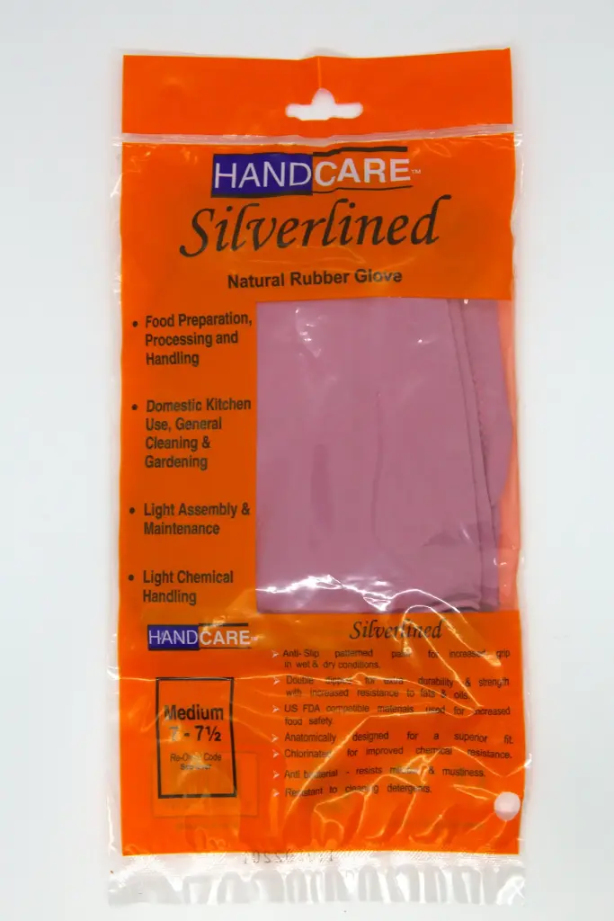 [265SLP40G-S] HandCare Pink Silver lined G Natural Rubber Glove - Small