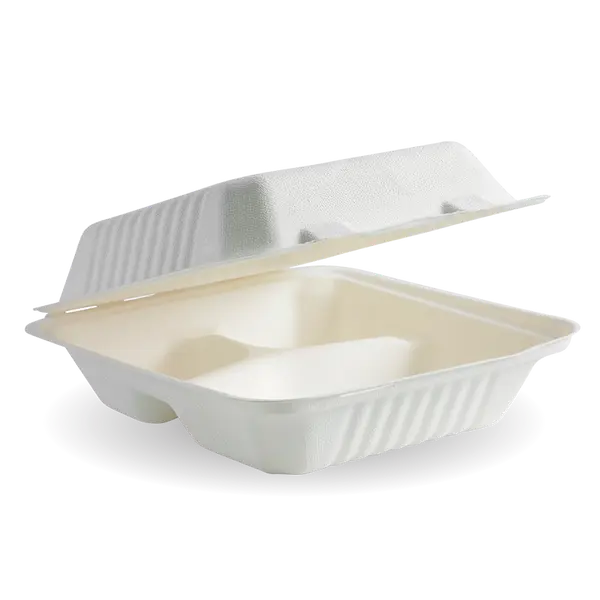 [WOW-SCC-8-3COMP] 200 SUGARCANE CLAMSHELL 8*8*3  3 COMPARTMENT