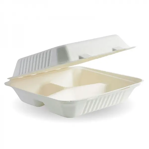 200 SUGARCANE CLAMSHELL 9*9*3  3 COMPARTMENT