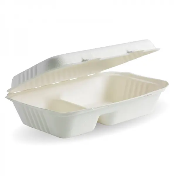 200 SUGARCANE CLAMSHELL 9*6*3  2 COMPARTMENT