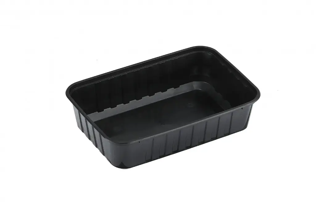 750ml Ribbed Rectangular Container Black