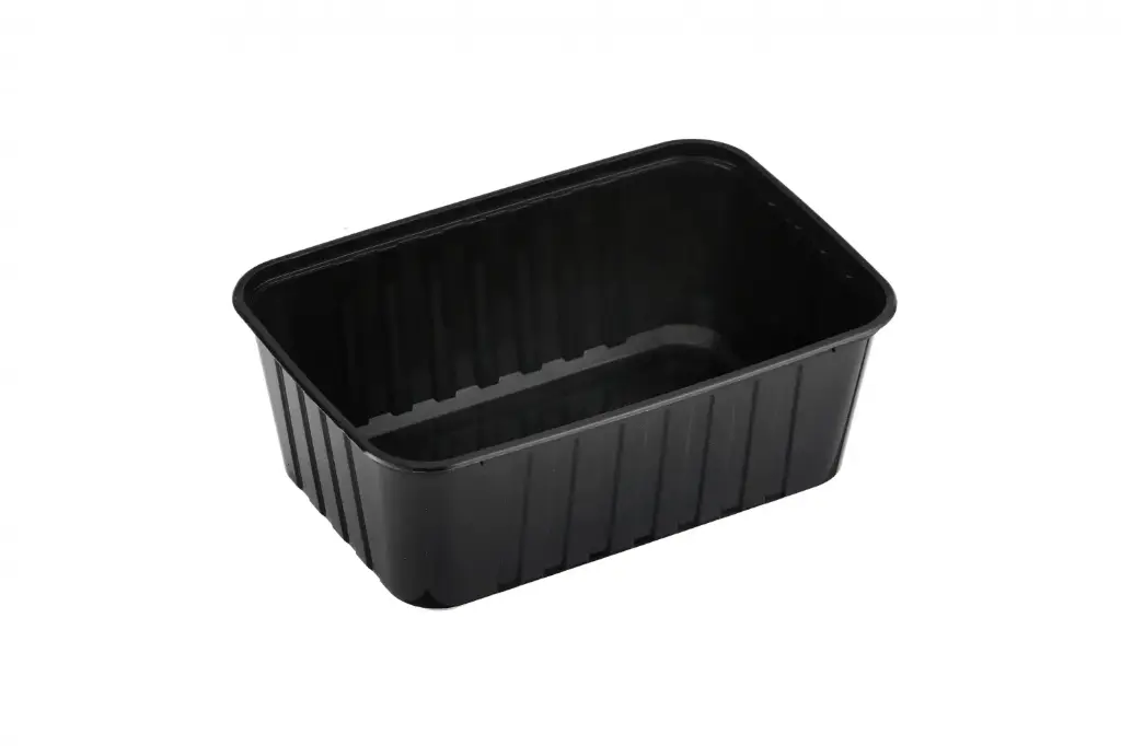 [REB1000B] 1000ml Ribbed Rectangular Container Black
