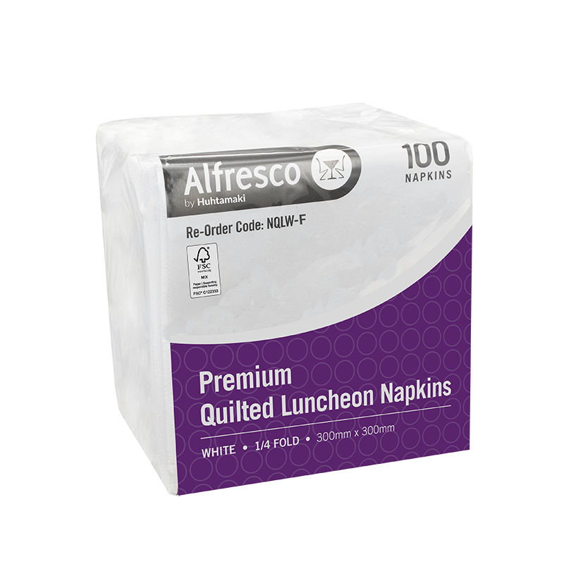 FSC Quilted White Luncheon Napkin 1/4 Fold