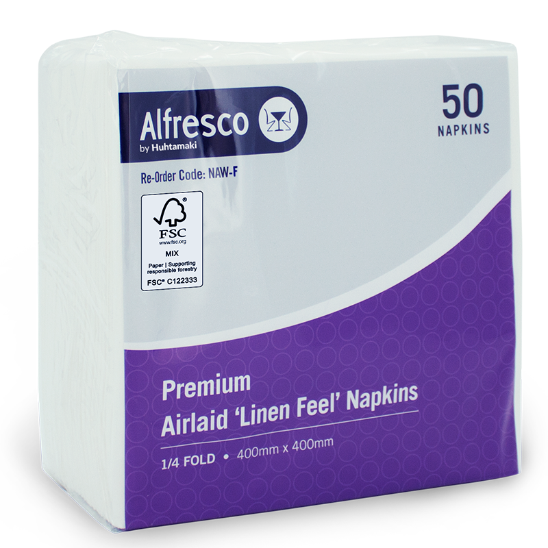 [NAW-F] Airlaid Linen Feel Alfresco Napkins - White, Quarter Dinner
