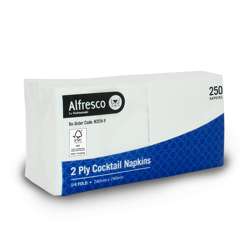 FSC 2 Ply White Cocktail 1/4 Fold