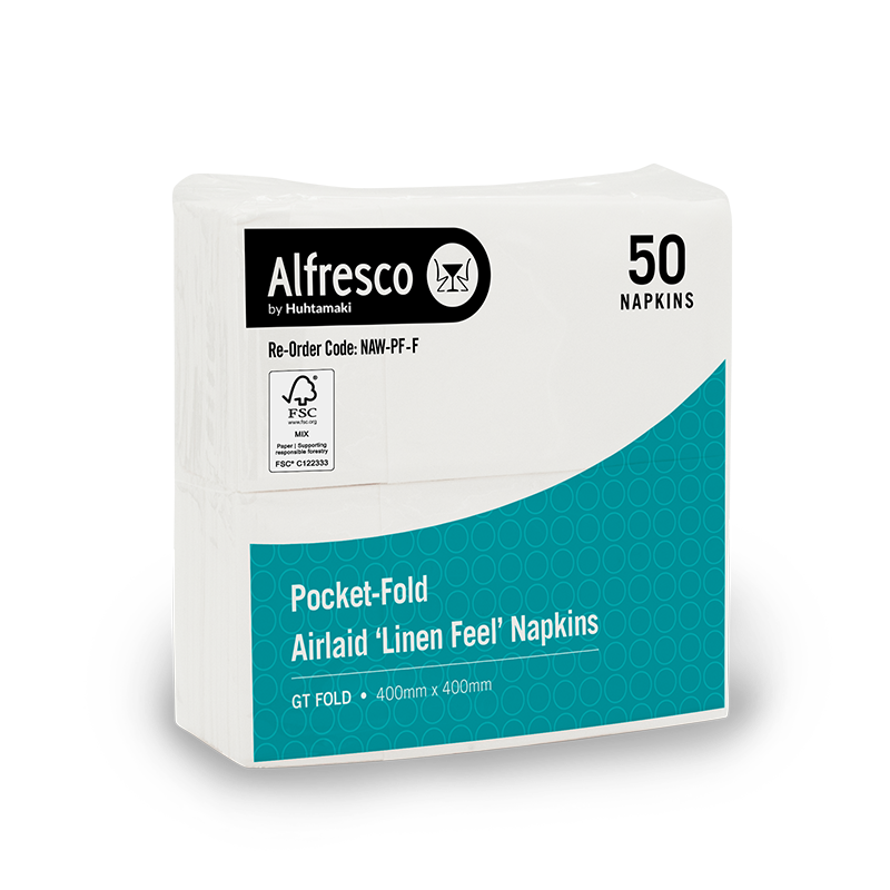 [NAW-PF-F] Airlaid Alfresco Linen Feel Alfresco Napkins - White, Pocket Fold