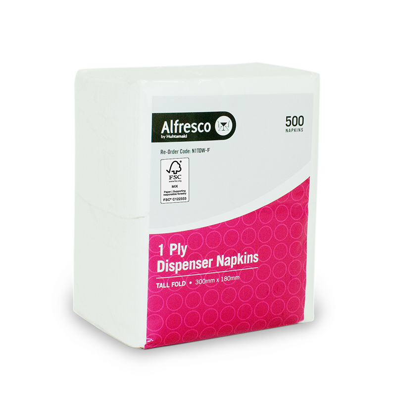 [N1TDW-F] FSC 1 Ply Alfresco White Tall Fold Dispenser Napkins