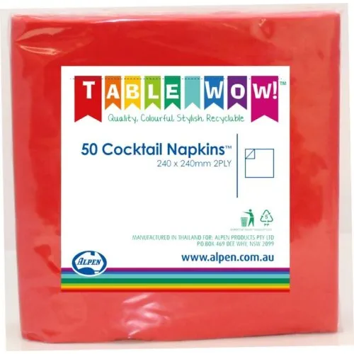 Red Cocktail Napkin 25x25cm 2ply P50