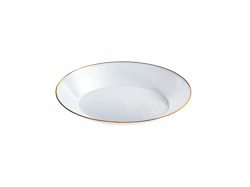 [PRGRWOB10] 155mm x 98mm x 30mm Heavy Duty White Oval Bowl With Gold Rim Pk10