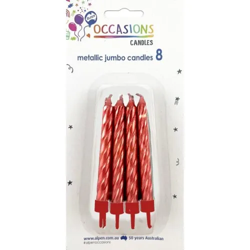 CANDLE JUMBO MET. RED 8 W/HOLD