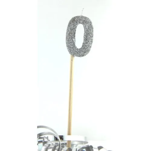CANDLE SILVER GLITTERL/stick #0