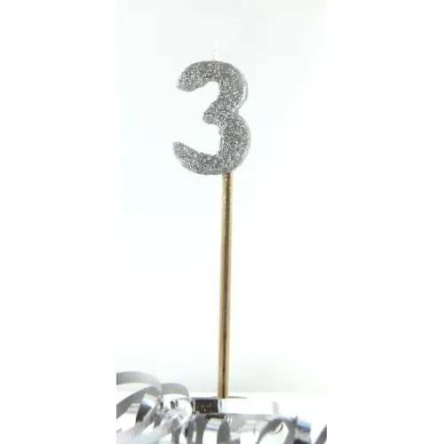 [447903] CANDLE SILVER GLITTERL/stick #3