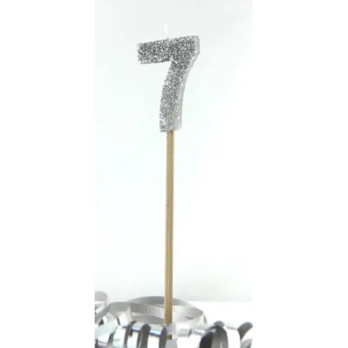 [447907] CANDLE SILVER GLITTERL/stick #7