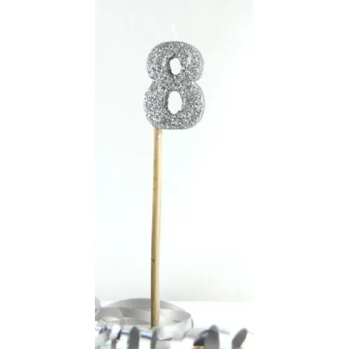 CANDLE SILVER GLITTERL/stick #8