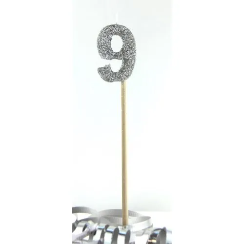 [447909] CANDLE SILVER GLITTERL/stick #9