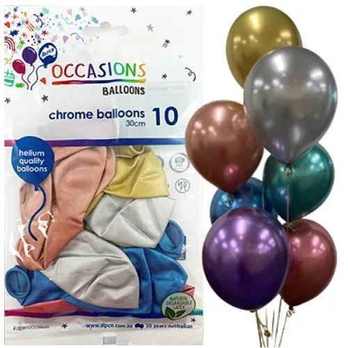 BALLOON CHROME P10 30CM ASSTD