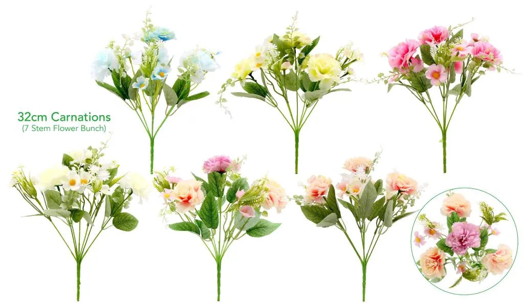 [DUR7879] Decorative Artificial Flowers - 7 Stem 30CM Carnation Bunch