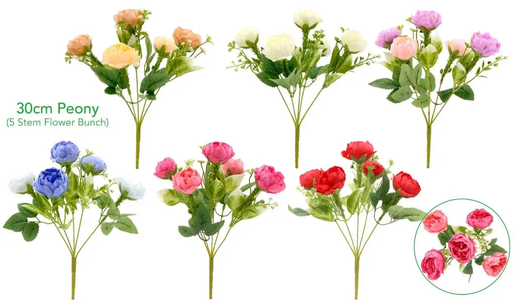[DUR7881] Decorative Artificial Flowers - 5 Stem 30CM Peony Bunch