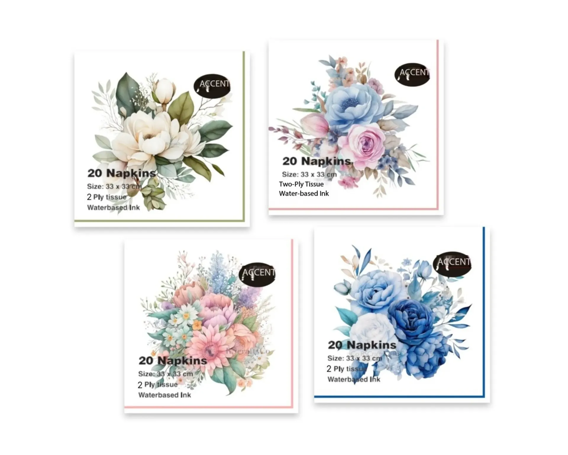 [PAR38601] FLOWER BOUQUET NAPKINS PK20 2PLY 33x33cm 4 ASST