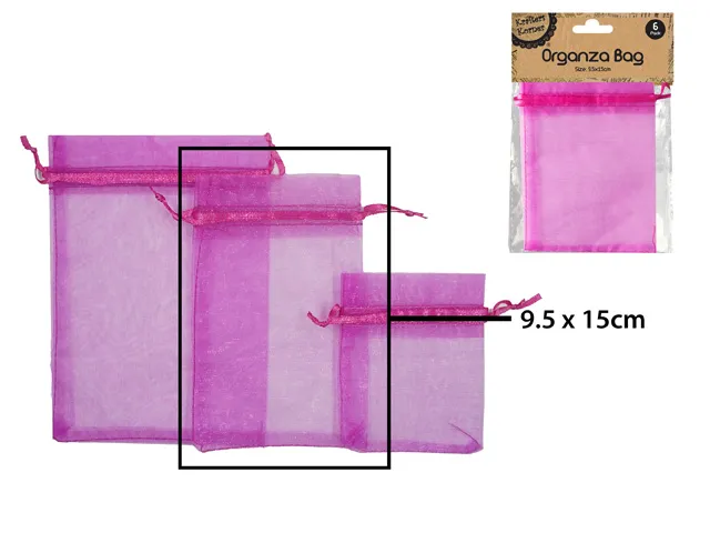[CRAFT 255368] ORGANZA BAG 9.5X15CM H PINK/6 [144/12]