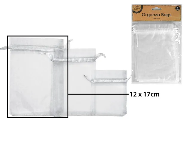 [CRAFT 255405] ORGANZA BAG 12X17CM WHITE/4 [144/12]