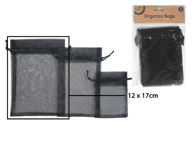 [CRAFT 255412] ORGANZA BAG 12X17CM BLACK/4 [144/12]