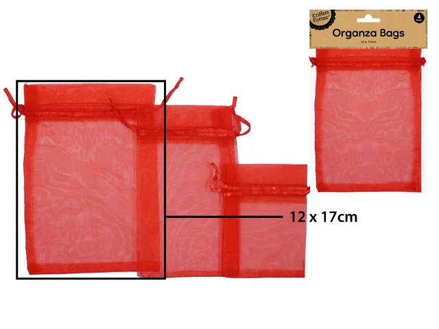 [CRAFT 255443] ORGANZA BAG 12X17CM RED/4 [144/12]