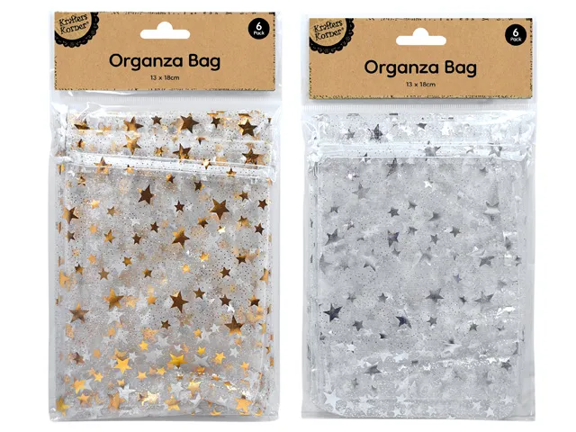 [CRAFT 319978] ORGANZA STAR GIFT BAG 6PK [144/12]