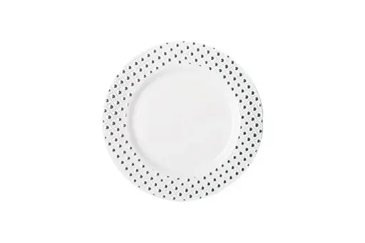 [DTS76] 190mm Heavy Duty Lunch Plate With Silver Dot Rim Pk6