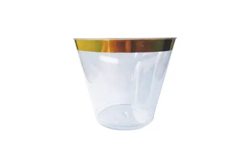 [PRGTUMBLER] 250ml Clear Hard Plastic Tumbler With Gold Rim Pk6