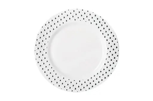 [DTS106] 260mm Heavy Duty Dinner Plate With Silver Dot Rim Pk6