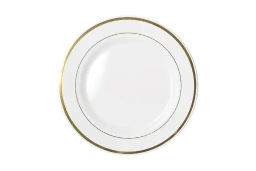 [PRG106] 260mm Heavy Duty White Dinner Plate With Gold Lining Pk6