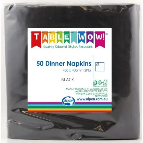 [380258] Black Dinner Napkin 40X40cm 2Ply P50