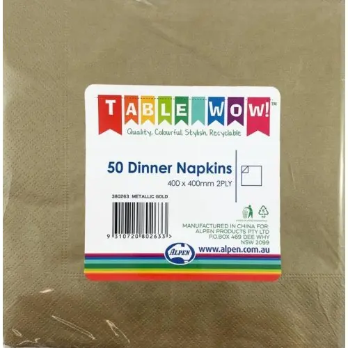 [380263] Metallic Gold Dinner Napkin 40X40cm 2Ply P50