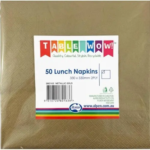 [380163] Metallic Gold Lunch Napkin 33X33cm 2ply P50