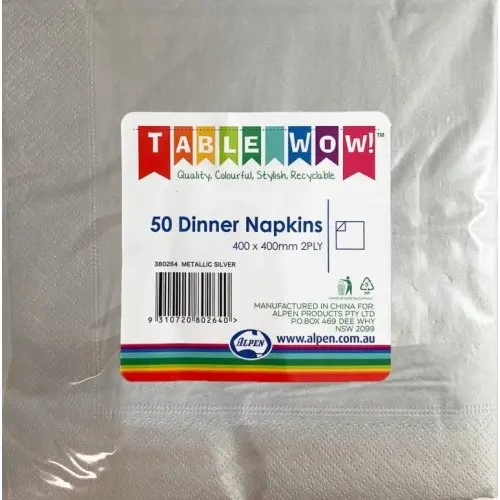 [380264] Metallic Silver Dinner Napkin 40X40cm 2Ply P50