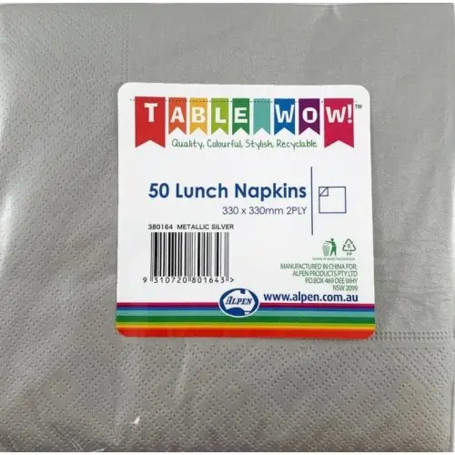 [380164] Metallic Silver Lunch Napkin 33X33cm 2ply P50